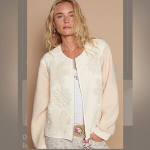 POL Cream Floral Bomber Jacket Size M